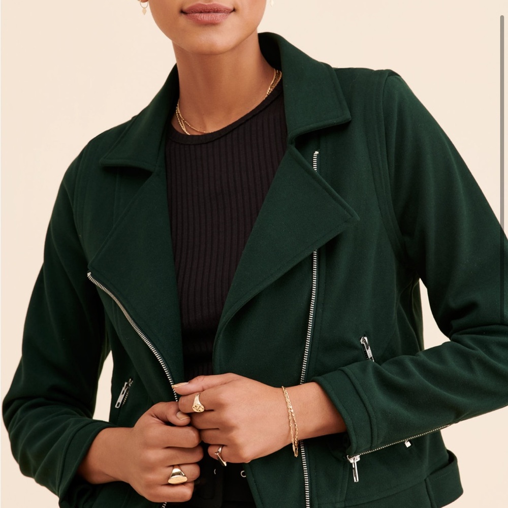 Greylin Dark Green Brushed Boucle Moto Jacket